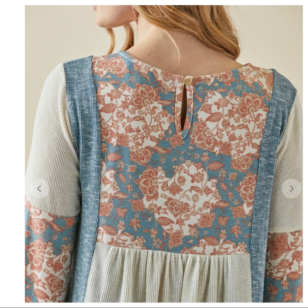 #24 Long Sleeves Color Block Boho Chic Floral Top - Picture 4 of 5